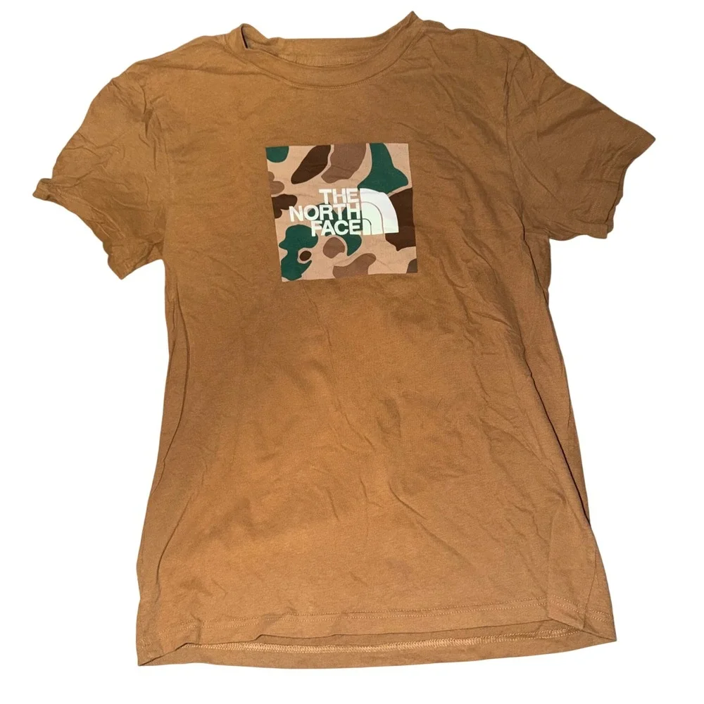 The North Face Mens Brown Camo Box‎ Logo Graphic T-Shirt Size M Short Sleeve Tee